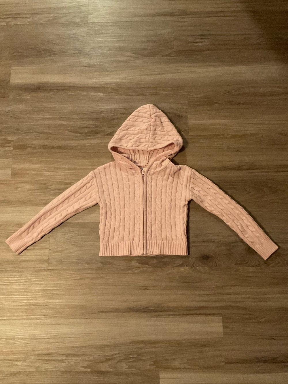 SO | Light Pink Hooded Cable-Knit Zip Cardigan